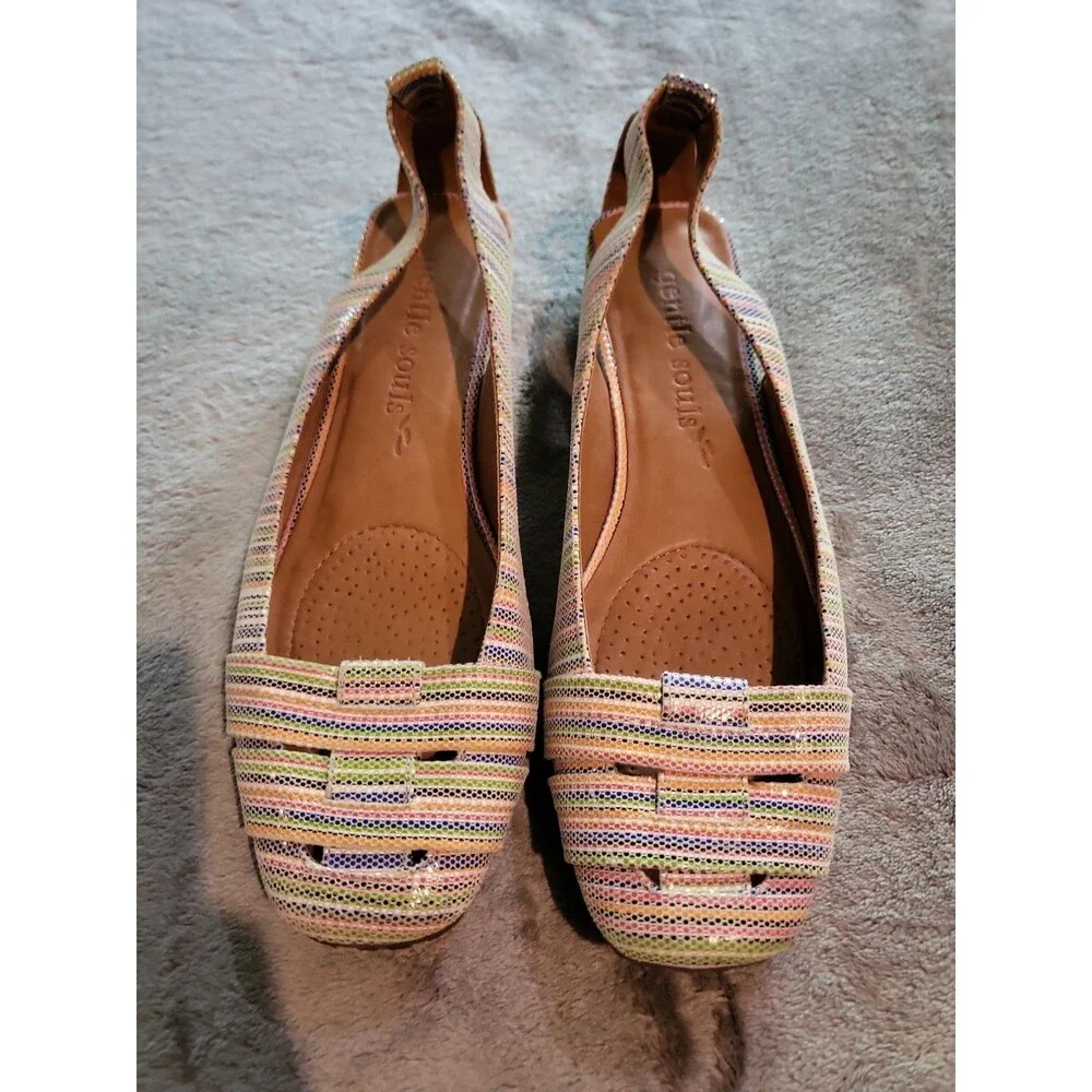 Kenneth Cole Gentle Souls Leather Shoes Stripe Size 10 Multicolors